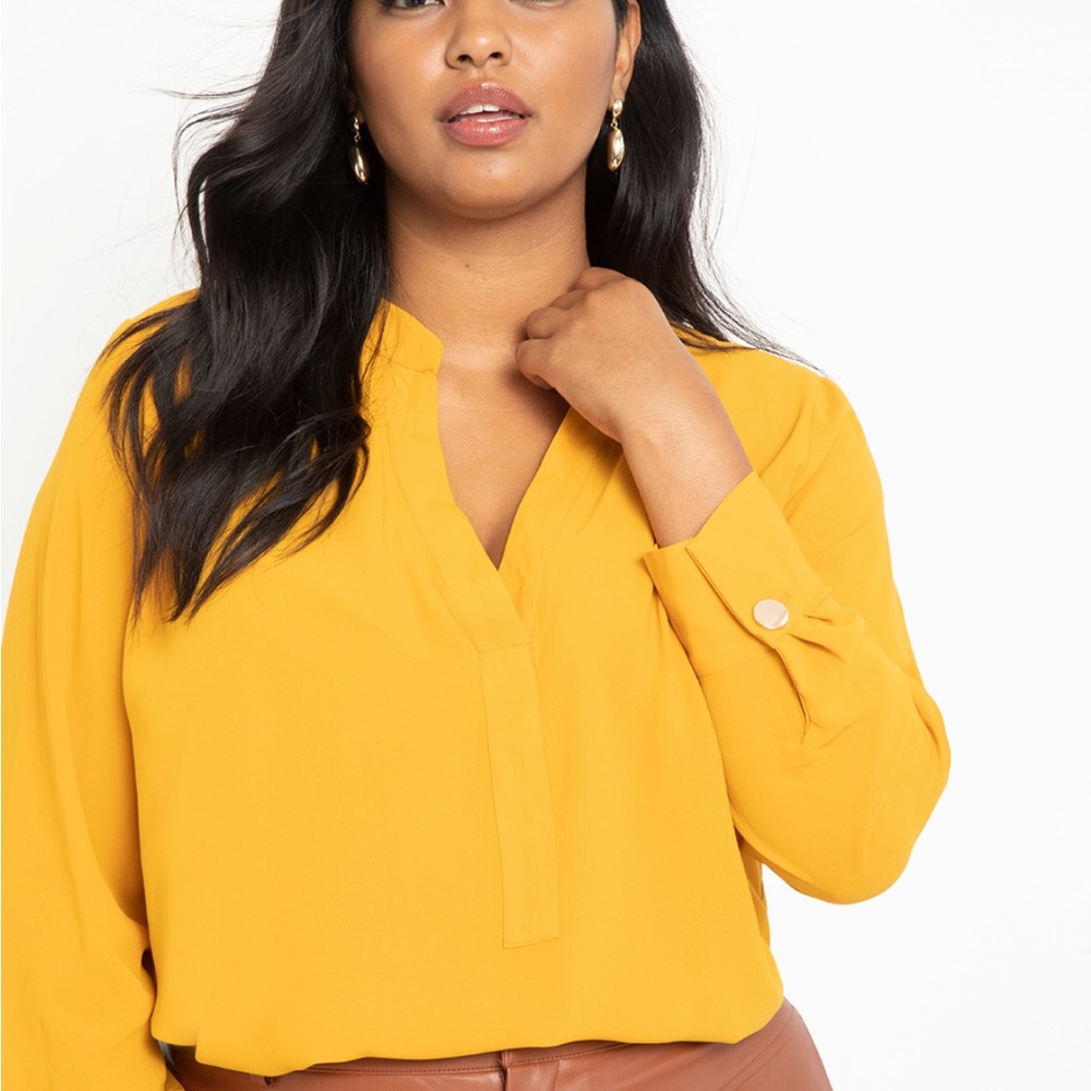 NWT ELOQUII notch collar tunic gold